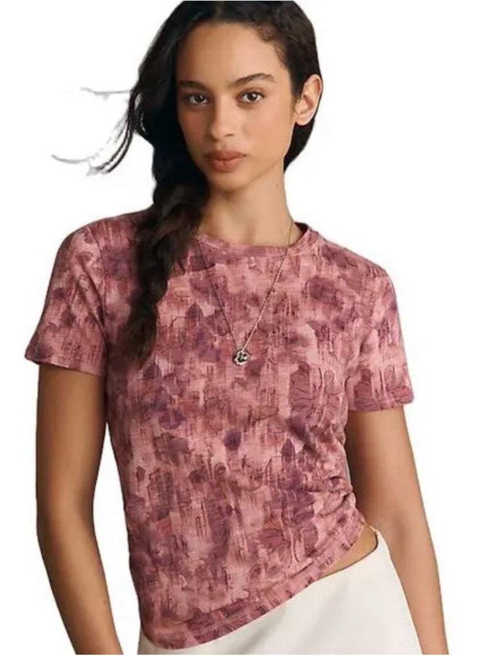 Anthropologie Pilcro Bennie Slim Slub Crew Neck Tee Floral Abstract NWT SZ M